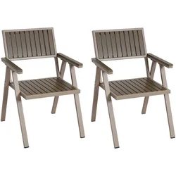 2er-Set Gartenstuhl MCW-J95, Balkonstuhl Stuhl, Outdoor-Beschichtung, Aluminium Holzoptik ~ Gestell champagner, grau
