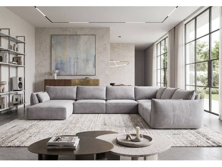 Designer Sofa Nuvola U in Samt - Blau - Samt - Rechts - Luxusbetten24