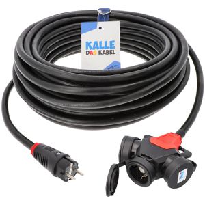 Kalle-das-Kabel Verlängerungskabel für außen IP54, Schutzkontakt, Kabeltyp H07RN-F aus Gummi, schwarz, 15 m