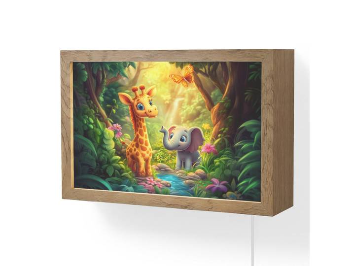 OnlyWow Wandleuchte - Giraffe - Elefant - Blumen - Dschungel - 30x20 cm, Grün, Holzwerkstoff, Rechteckig, LED integriert, 30x20x8 cm, Lampen & Leuchten, Innenbeleuchtung, Wandlampe