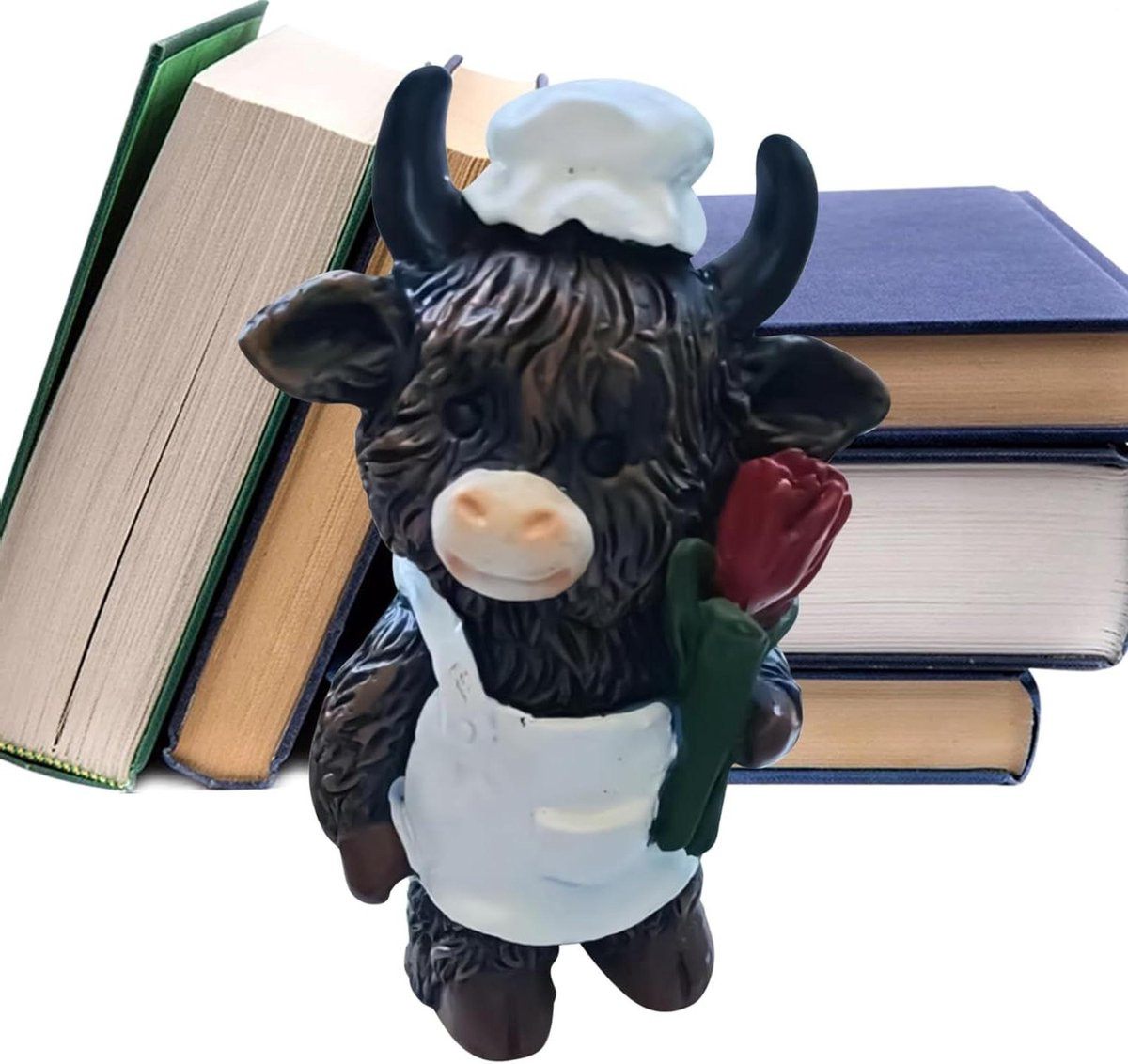 Schotse Highlander Figuur - Beeldje Koe - Woondecoratie - Bloemenkleur - B/D/H: 9 x 10 x 9 cm