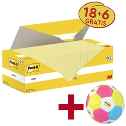 Post-it Notes 18+6 Vorteilspack Haftnotizblöcke »Notes« 76 x 76 mm inkl. Fußball »Post-it® und gelb