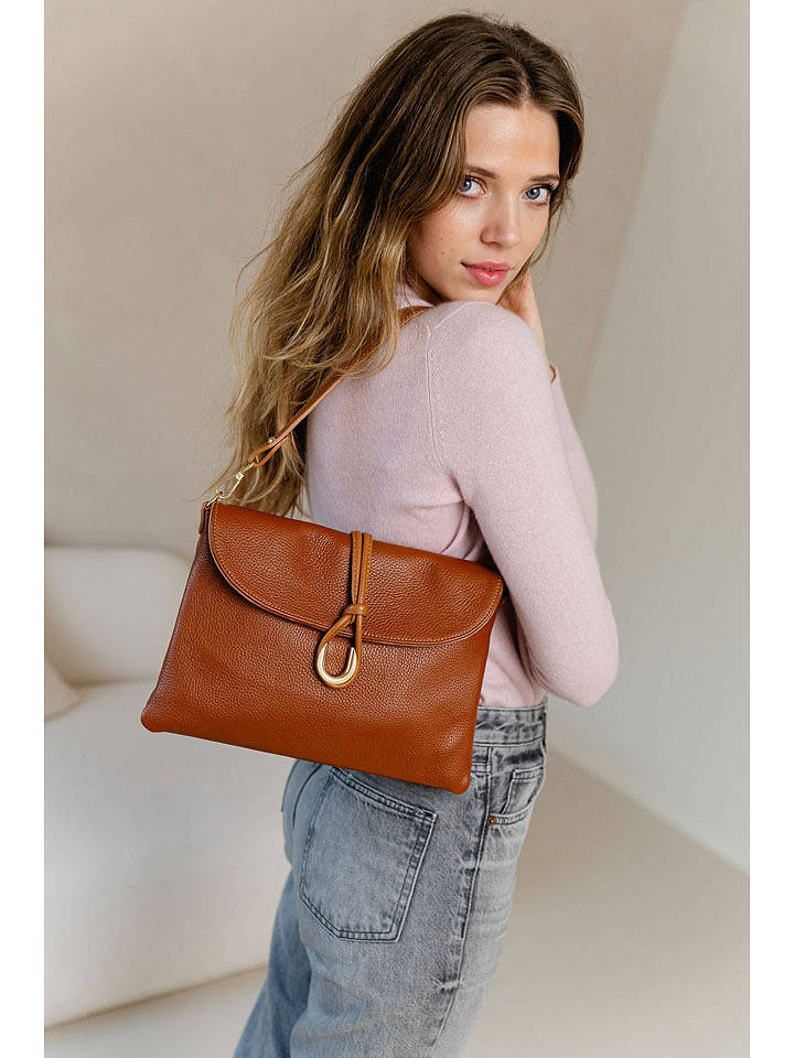 Anna Morellini Leder-Schultertasche "Gelita" in Cognac - (B)32 x (H)22 x (T)5 cm - onesize