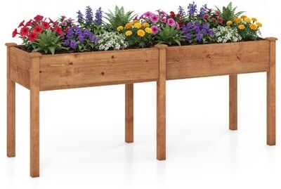 Costway Fir Wood Outdoor Raised Garden Bed with Divider Panel and Drainage Holes-Yellow