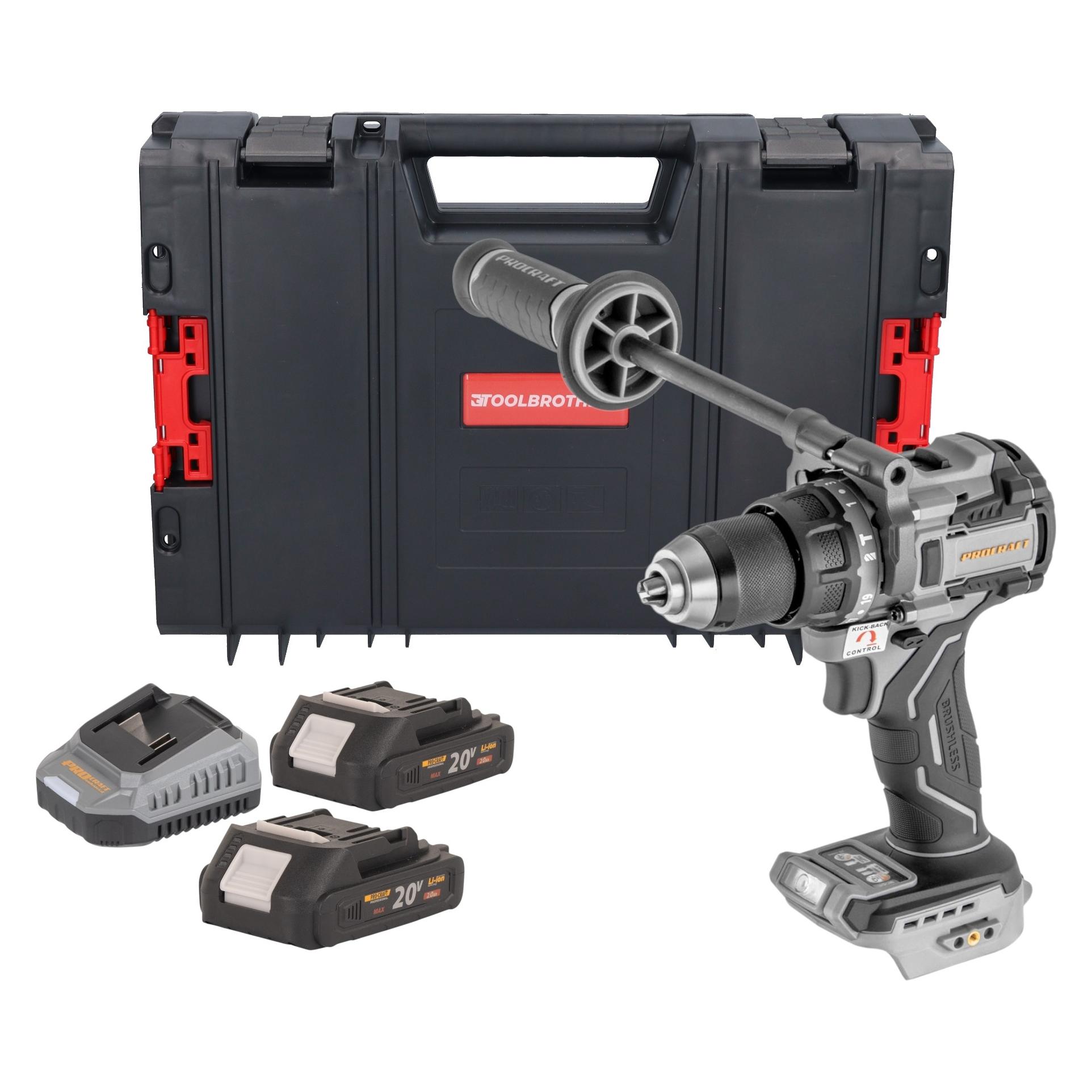 Procraft Industrial CD20C-BB Akku Schlagbohrschrauber 20 V 120 Nm Brushless + 2x Akku 2,0 Ah + (Schlagbohrschrauber) (CD20C-BB)