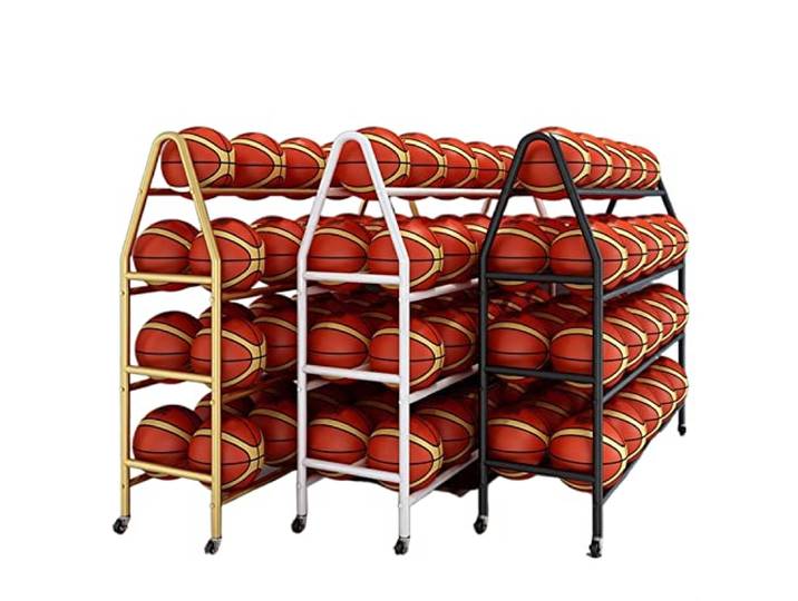 Basketbal Aufbewahrungsregal 4 Stapel Basketball Rack Halter L 97 123 140cm Hergestellt Aus Stahl Basketball, Fußball Aufbewahrungsregal, Sportausrüstung Organizer Mit Rädern(White,97cm)