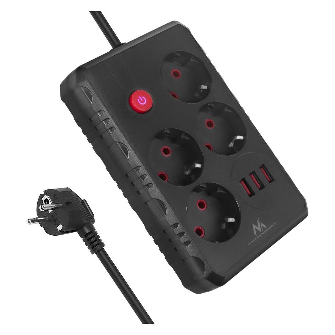 Maclean Multiprise 4 prises MCE393 + USB + Interrupteur 3m (Noir) (4x, CEE 7/3, USB-A, 3 m) (MCE393 B)
