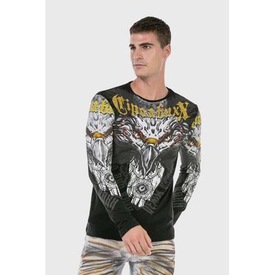 T-Shirt CIPO & BAXX "Sweatshirts", Herren, Gr. M, schwarz, 95% Baumwolle, 5% Elasthan, bedruckt, regular fit, Rundhals, Shirts T-Shirt, mit Adler-Frontprint