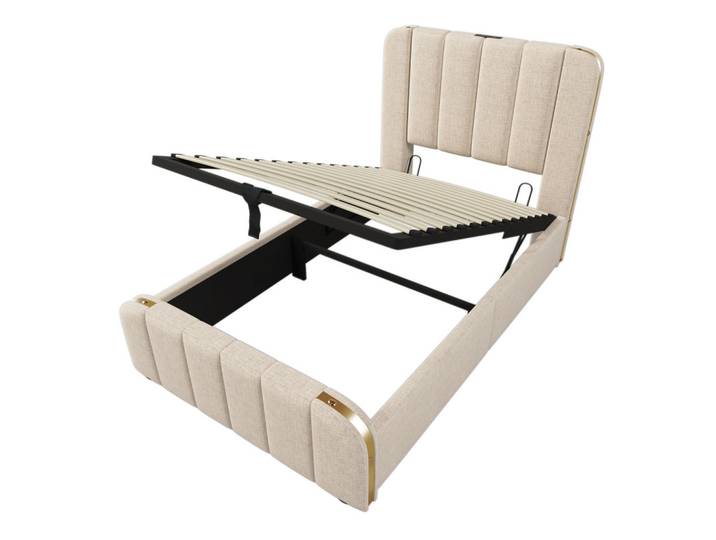 Oxeza Polsterbett 90/200 cm Beige mit USB Typ-C Ladefunktion, Mode, Rechteckig, 90x190 cm, Schlafzimmer, Betten, Polsterbetten