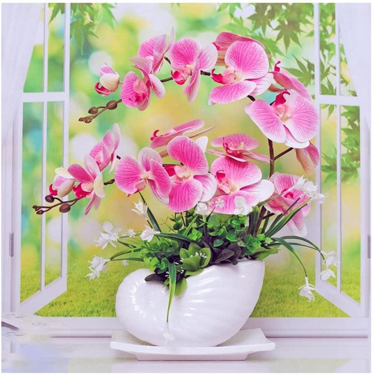 Witte kunstbloemen met vaas - zijden orchidee decoratie - set van 1