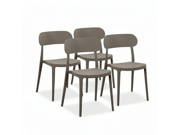 Lot de 4 chaises en polypropylène design classique et résistant monobloc pour jardin terrasse cuisine bar - MAGGIE Taupe
