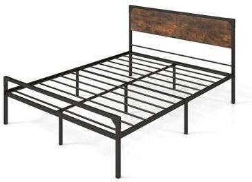 Costway Platform Full/Queen Bed with Rustic Headboard and Footboard-Queen Size