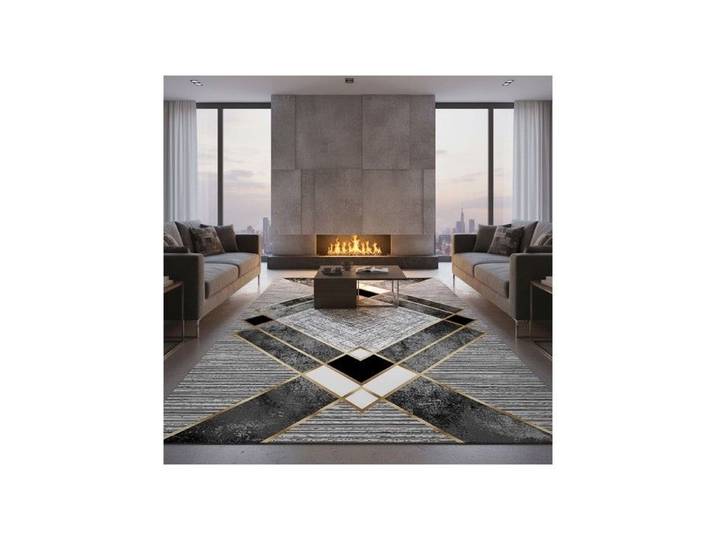 Melis Home Tapis antidérapants Gris 100 x 200 cm Moderne Or Impression Digitale - Lavable Antidérapant - Salon