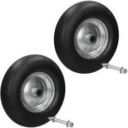 ECD Germany Schubkarrenrad 2er Set PU Vollgummi 4.80/4.00-8, pannensicher, Ø390 mm, 200 kg, Ersatzrad mit Stahlfelge für Schubkarre
