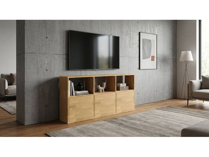TV Sideboard mit Holztüren Buche Natur geölt