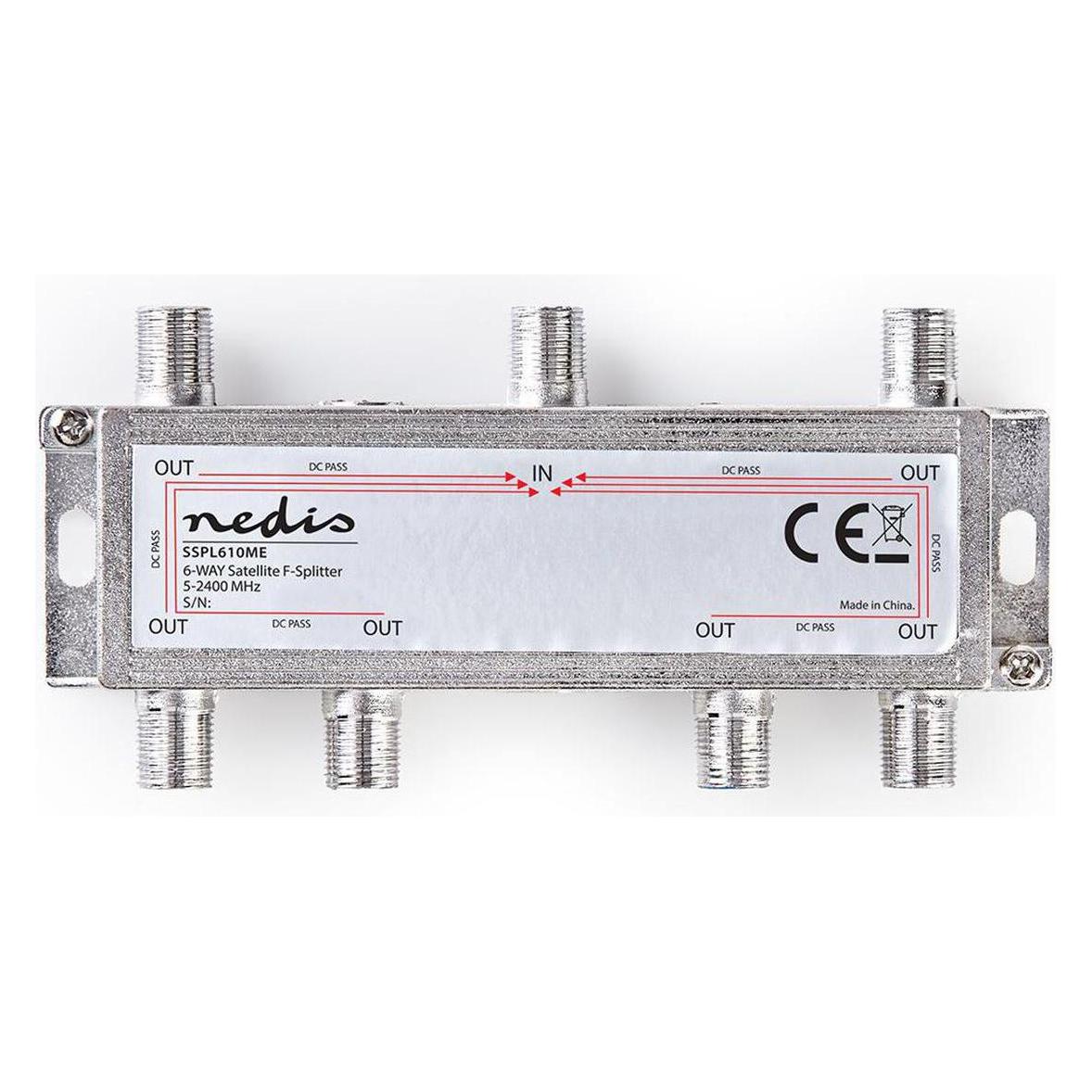 Nedis Satelliten-Splitter 5-2400 MHz Einführungsverlust: 17.0 dB Anzahl der Ausgänge: 6 75 Ohm Zink (Verteiler) (SSPL610ME)