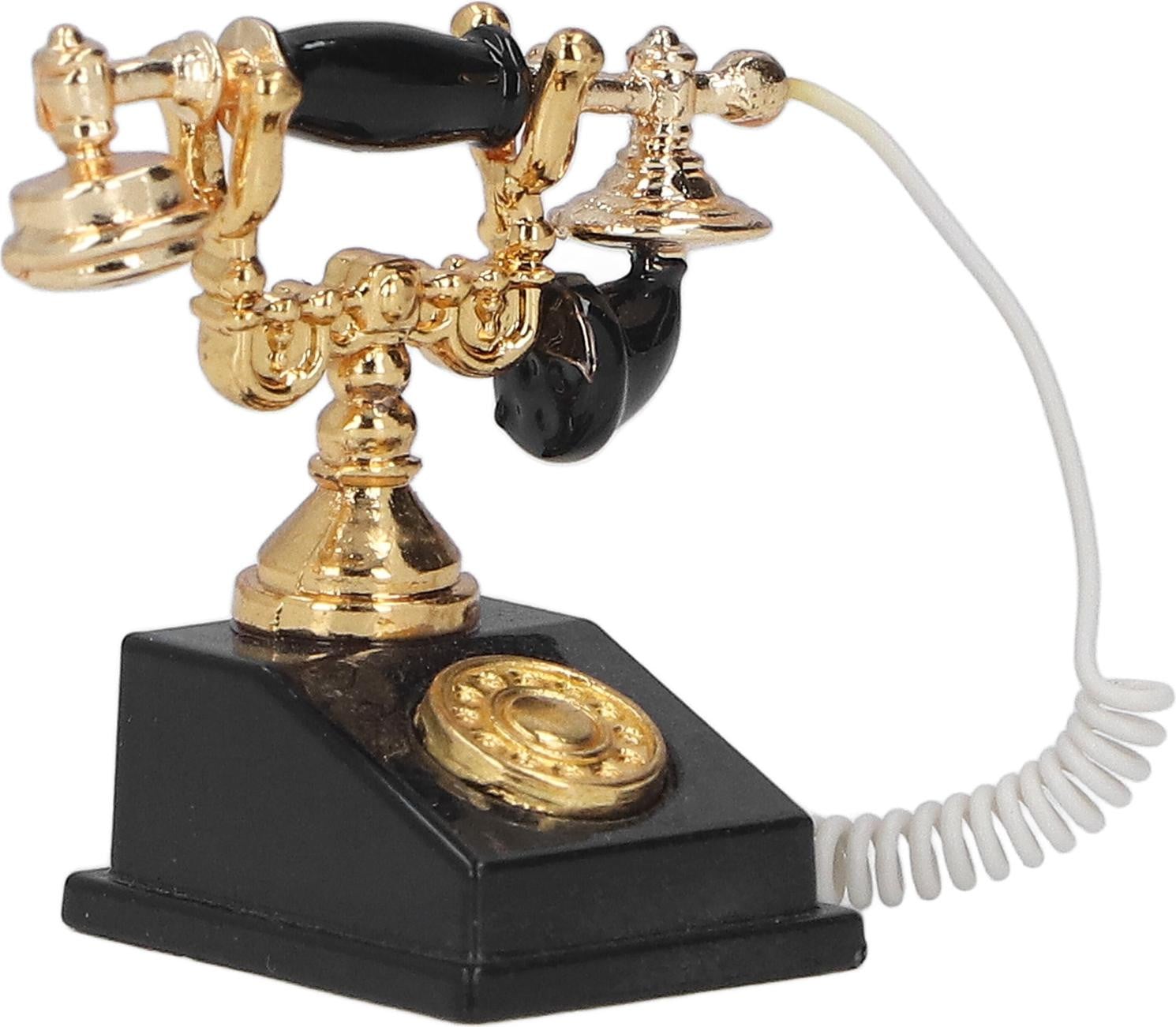 Gistuch Miniatuur retro telefoonmodel voor poppenhuizen, Europese vintage decoratie, schaal 1:12, zwart