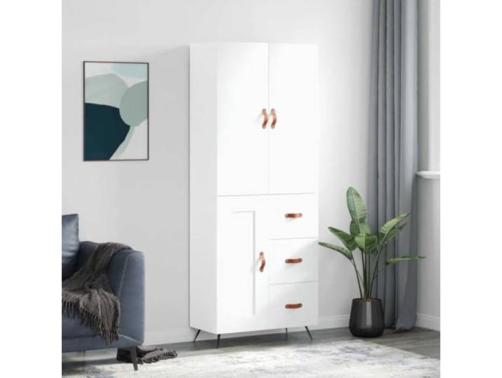 Elegantes Highboard mit Metallfüßen fürs Wohnzimmer in Weiß, stilvolles Highboard mit viel Stauraum aus Holzwerkstoff, langlebig und stabil, praktischer Aufbewahrungsschrank