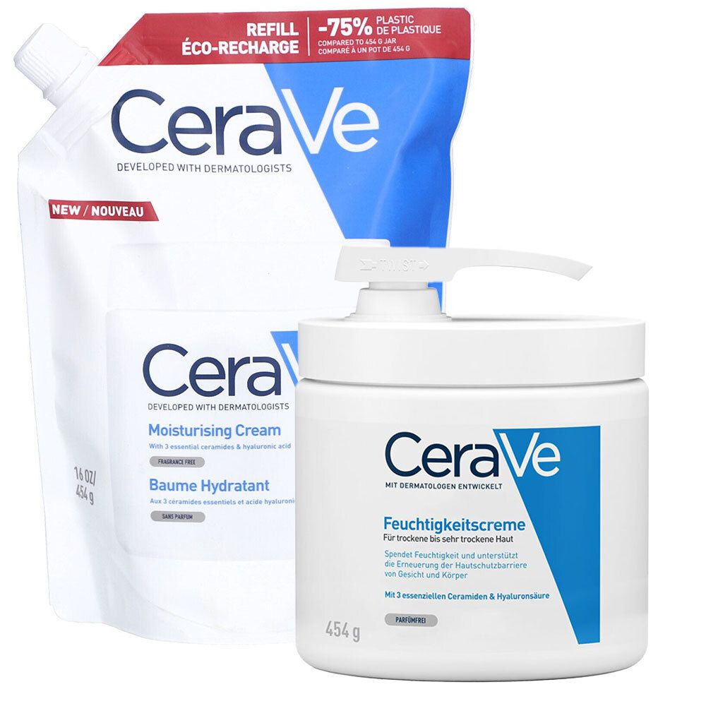 CeraVe Feuchtigkeitscreme mit Pumpspender + im Nachfüllpack Set 2x454 g Creme