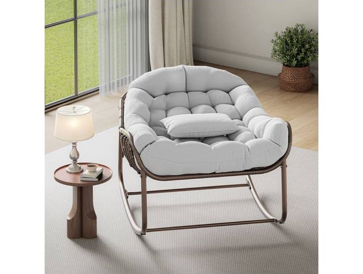 Chaise à bascule Papasan XXL pour extensionérieur et intérieur – Fauteuil œuf en rotin – Coussin épais – Idéal salon jardin balcon
