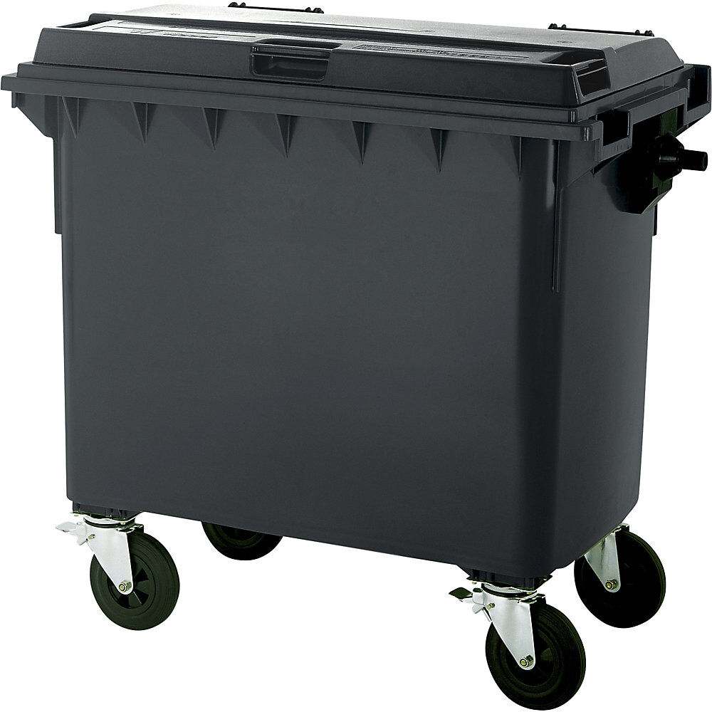 kaiserkraft Müllcontainer aus Kunststoff, DIN EN 840, Volumen 660 l, BxHxT 1360 x 1235 x 765 mm, anthrazit