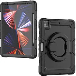 Lobwerk Schutzhülle für Apple iPad Pro 12.9 2020/2021/2022 Smart Cover Case Etui Hülle Tasche Outdoor Kinder (Apple iPad Air 2022, Apple iPad mini 2021, Apple iPad Pro 12.9 2020), Tablet Hülle, Schwarz
