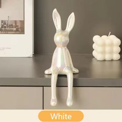 Inspire Daily Merch Ceramic Long Eared Rabbit Ornament, Creative Home Decoration, Living Room Bedroom Office Art, Light Luxury Aesthetics white