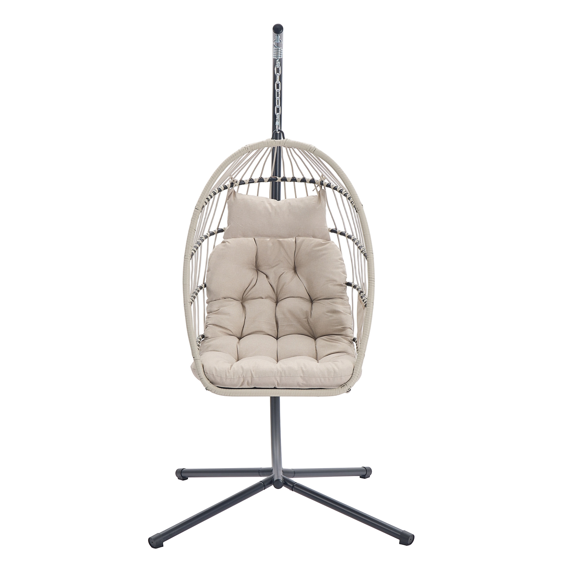 SONGMICS Schaukelstuhl mit Gestell, klappbarer Korbsessel höhenverstellbar, Hängeschaukel für Garten Balkon GDCB35050WZ01