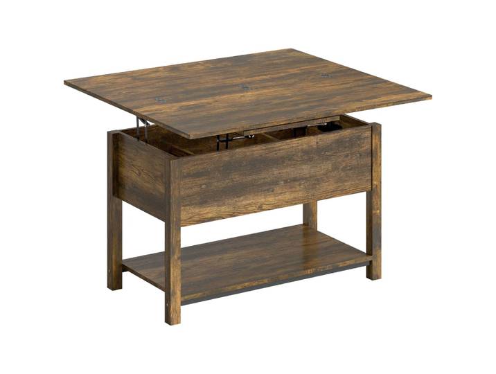 Table basse relevable et extensible mdf brun rustique