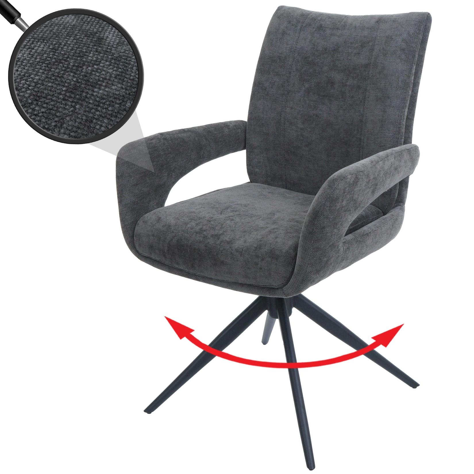 Esszimmerstuhl MCW-O78, Küchenstuhl Stuhl, drehbar Auto-Return, Stoff/Textil Chenille (310g/m²) ~ dunkelgrau
