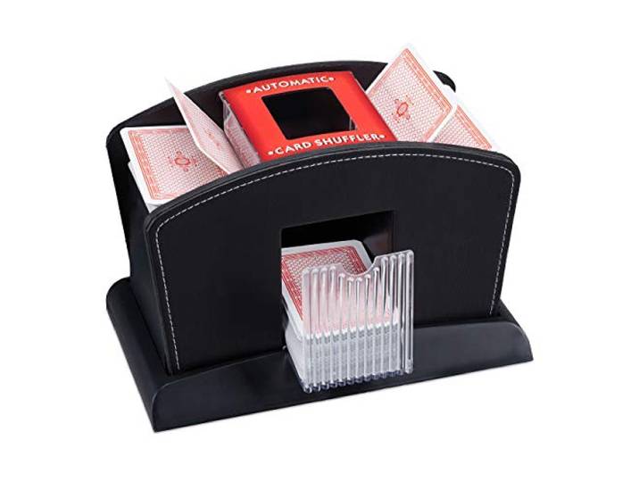 Relaxdays\, mélangeur de cartes noir électrique\, cuir\, 4 jeux de cartes\, mélangeur automatique de cartes pour mélanger les cartes\, standard