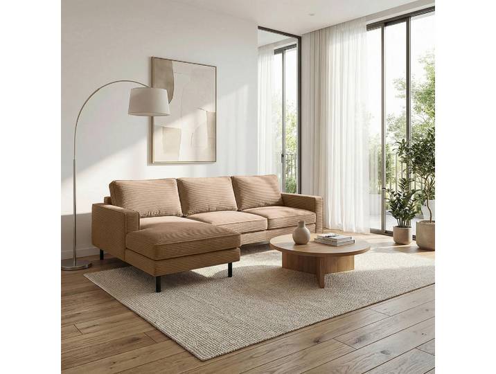 Livetastic Ecksofa, Hellbraun, Metall, L-Form, 238x166 cm, Stoffauswahl, Hocker erhältlich, Rücken echt, Wohnzimmer, Sofas & Couches, Wohnlandschaften, Ecksofas