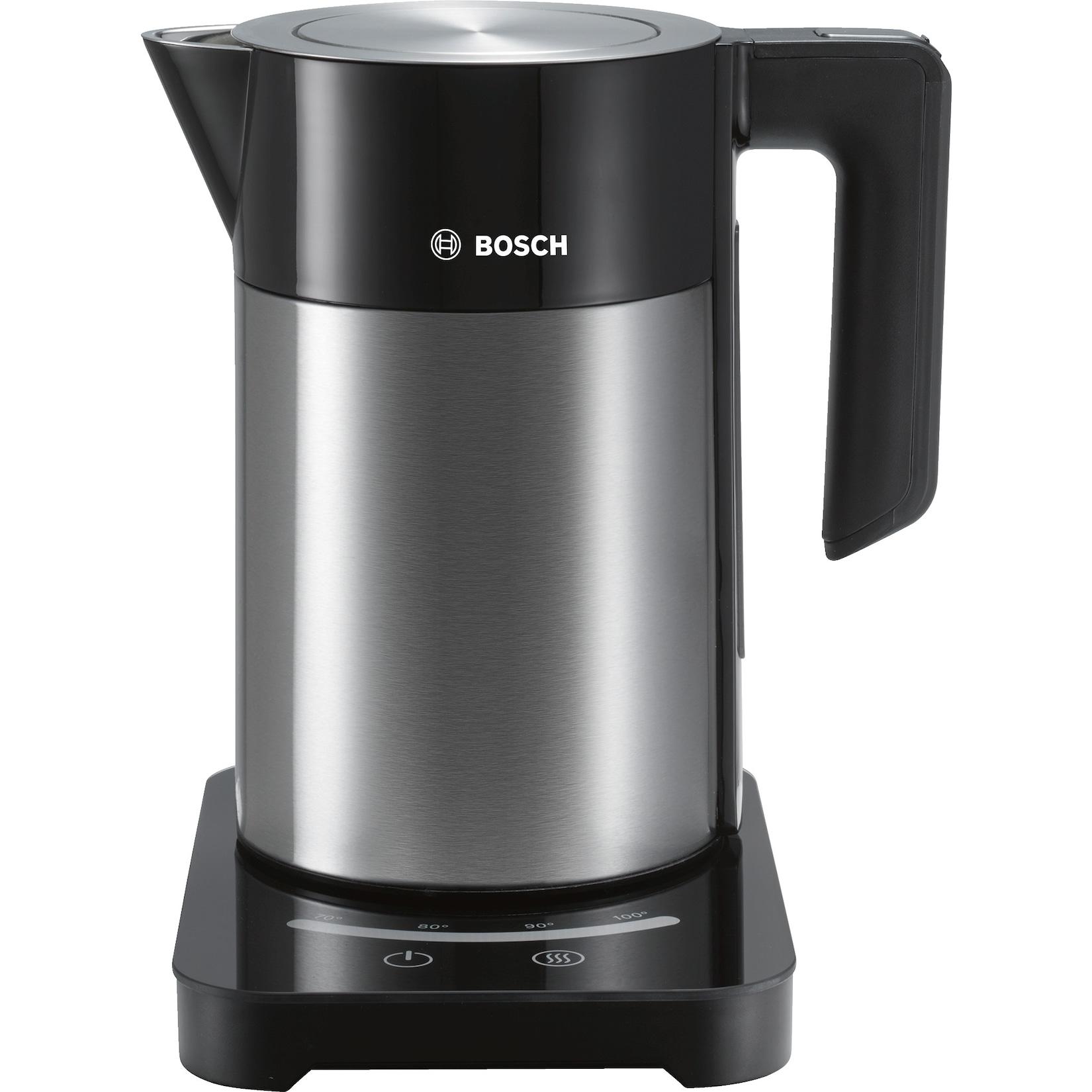 Bosch TWK7203 Wasserkocher 2200W 1,7 Liter Edelstahl/schwarz 7 Temperaturstufen