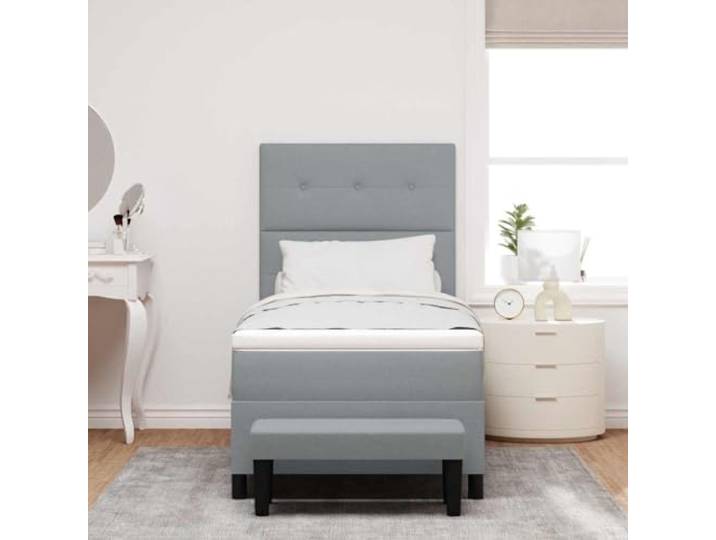 KTHLBRH Boxspringbett mit Kopfteil hellgrau 80x200 cm Stoff Mittelfeste Matratze, Holzrahmen, verstellbares Kopfteil mit 2 Stufen, einfacher Zusammenbau