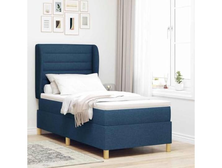 Boxspringbett mit Matratze blau 200 x 100 cm Stoff Kopfteil verstellbar in zwei Höhen, Taschenfedern, Schaumstoff, Kiefernholz, Lattenrost, trockenes Tuch