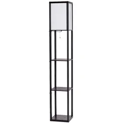 Helloshop26 - Stehlampe mit 3-stufigem Regal 26 x 26 x 160 cm moderne sanfte Beleuchtung für das Wohnzimmer schwarzes MDF