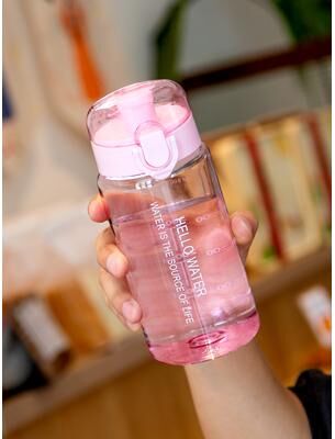 Universal Stock Clear Flow Water Bottle With Filter & Leakproof Hydration Bottle With Time Scale pink