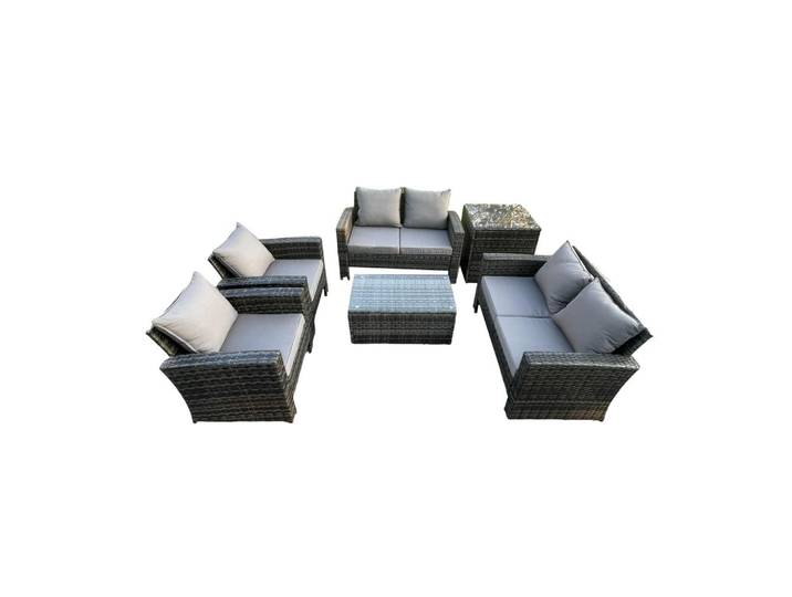 Fimous Garten-Sitzgruppe Polyrattan Dunkelgrau 6-Sitzer, Metall, rechteckig, Gartenmöbel, Gartengarnituren, Gartenmöbel-Sets