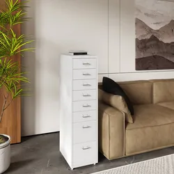 Rollcontainer Kökar mit 8 Schubladen 109x28x41 cm Weiß [en.casa]