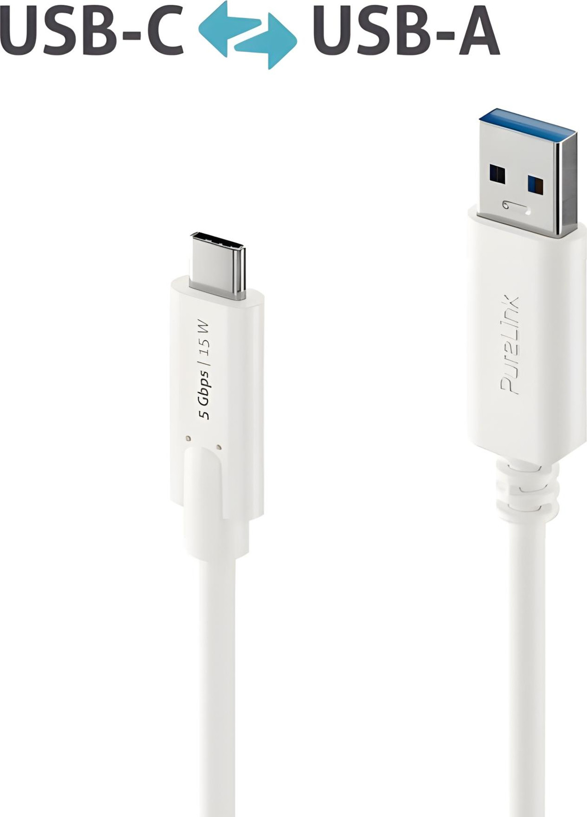 PureLink USB-C naar USB-A kabel - 3.1 Gen 1, 3A, 5G - iSerie - wit - 1,50 meter