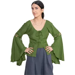 Metamorph Tiefgeschnittene Mittelalterbluse mit Trompetenärmeln grün (L)