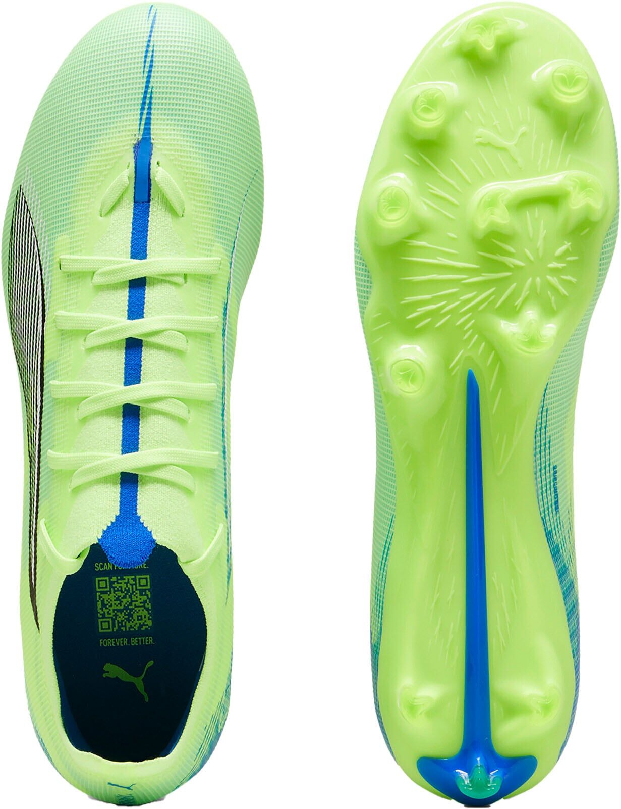 Fußballschuh PUMA "ULTRA 5 MATCH FG/AG", Damen, Gr. 46,5, gelb (fizzy apple, puma weiß, blaumazing), Synthetik, Schuhe Fußballschuh, für Rasen- und Kunstrasenplätze
