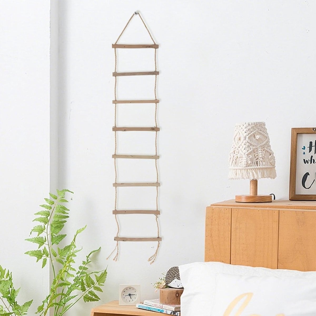 Houten Touwladder Takkenladder voor Woondecoratie en Knutselen in Aardetinten