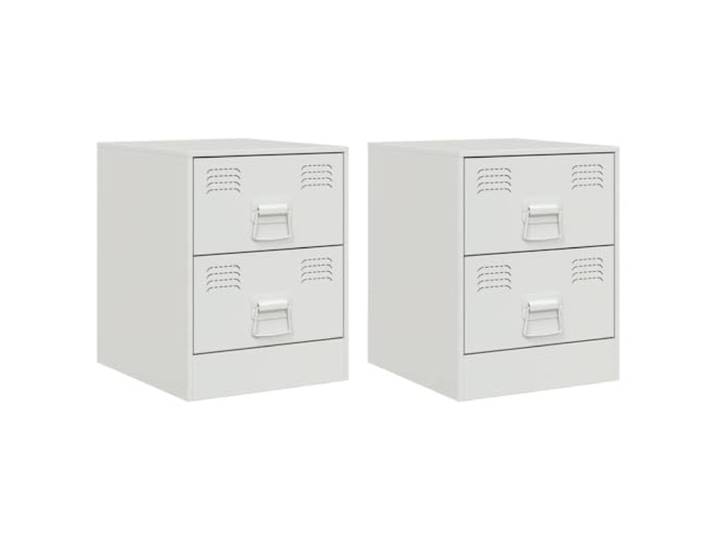 Tmriohed Nachttisch 2er Set Weiß Metall 34,5x39x44 cm Kompakter Beistelltisch aus Stahl für Schlafzimmer und Wohnzimmer. 2 Schubladen bieten geordneten Stauraum.
