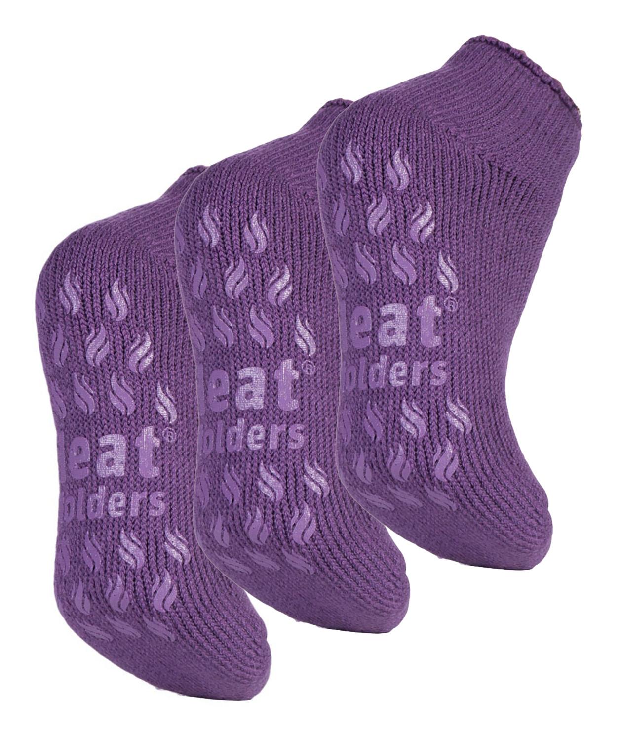 3 Paar Multiverpakking Dames Enkelpantoffelsokken | Heat Holders | Fleece laag uitgesneden pluizige damessokken met grijpers - Lila