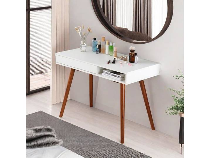 Bureau écriture mid-century 106cm tiroir blanc moderne simple