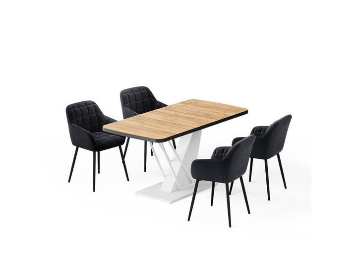 Vicco Schlüsselwörter Esstisch-Set Fenaro, Goldkraft Eiche/Weiß, 120 x 80 cm mit 4 Esszimmerstühlen, Eichefarben, Weiß, Holzwerkstoff, Rechteckig, 120x76x80 cm, Esszimmer, Bank, Tisch- & Eckbankgruppen