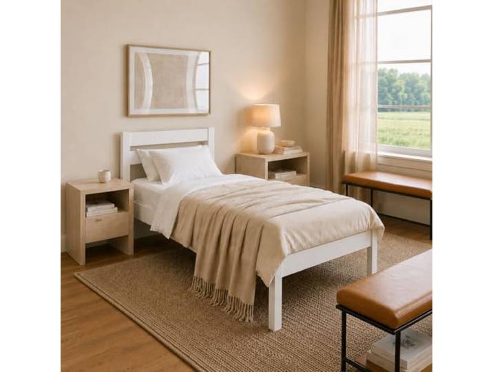 ESTADESIGN Standard Einzelbett – Hohes Holzbett 90x200 cm (Weiß), ohne Lattenrost – Massivholzbett mit Kopfteil I Birkenholz I FSC®-Zertifiziert Skandinavisches Design Emissionsarm