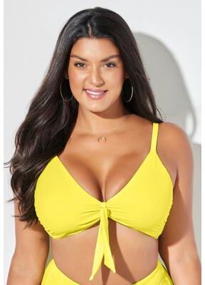 Plus Size Women's Mentor Tie Front Bikini Top by Swimsuits For All in Pineapple (Size 20)
