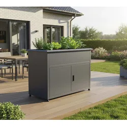Westmann Plexa | Metall Hochbeet mit Stauraum | mit Schneckenkante | Anthrazit - Anthrazit